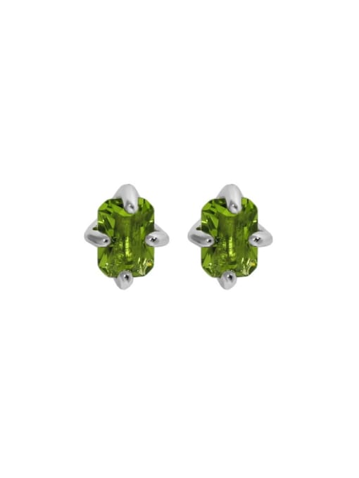 White gold [green zircon] 925 Sterling Silver Cubic Zirconia Geometric Vintage Stud Earring